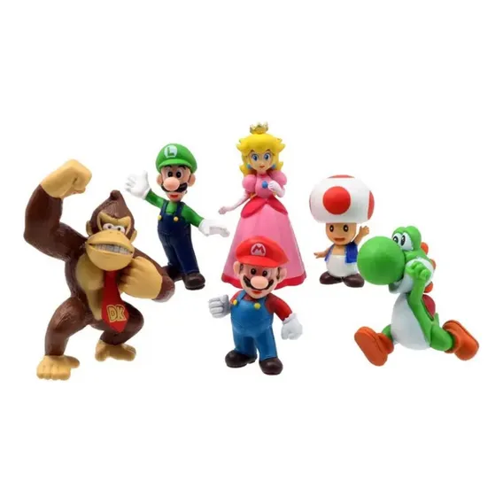 Super Mario Kit 6 Bonecos Coleção Bros Luigi Yoshi Princesa Foto 1