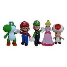 Super Mario Luigi Yoshi Toad Princesa Peach Kit 5 Bonecos Foto mini 1