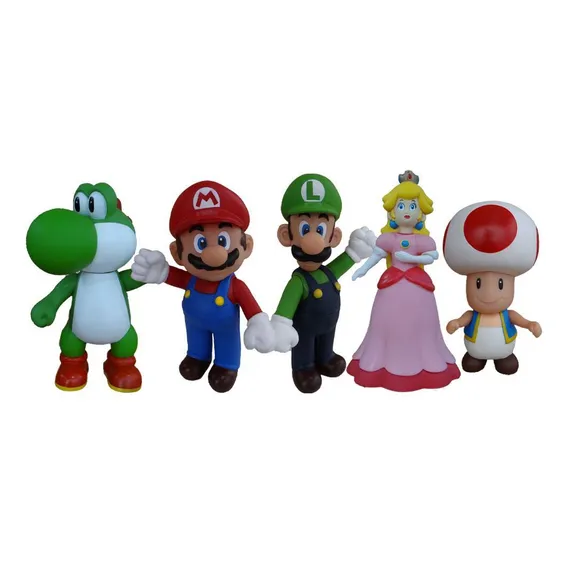 Super Mario Luigi Yoshi Toad Princesa Peach Kit 5 Bonecos Foto 1