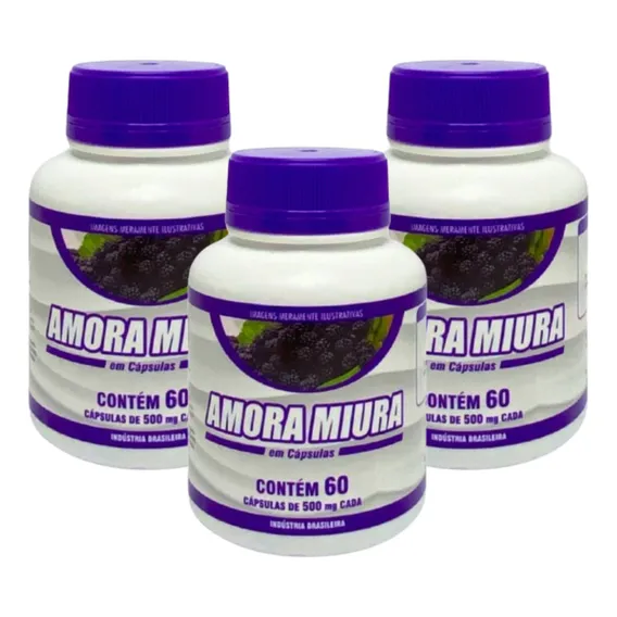 Suplemento Alimentar Amora Miura 500mg Aroma 60cáps- Kit 3cx Foto 1