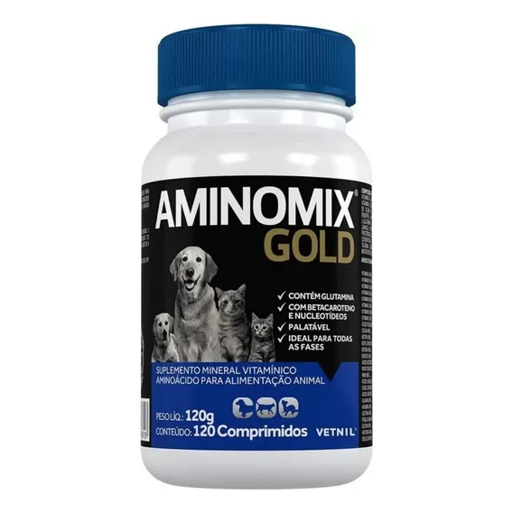 Suplemento Aminomix Gold Vitamínico 120 Comprimidos - Vetnil Foto 1