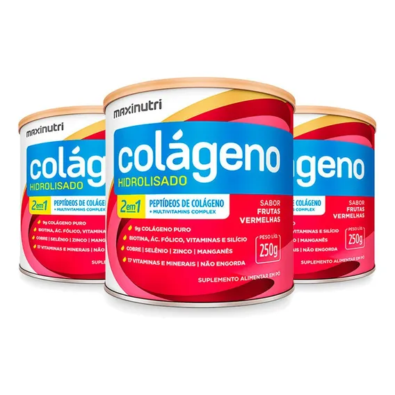 Suplemento Em Pó Maxinutri Colágeno Hidrolisado Pó Colágeno Hidrolisado 2 Em 1 Colágeno Colágeno Hidrolisado 2 Em 1 Sabor Frutas Vermelhas Em Lata De 800g Pacote X 3 U Foto 1