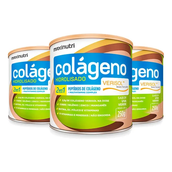 Suplemento Em Pó Maxinutri Colágeno Hidrolisado Pó Colágeno Hidrolisado 2 Em 1 Verisol Colágeno Colágeno Hidrolisado 2 Em 1 Verisol Sabor Uva Verde Em Lata De 800g Pacote X 3 U Foto 1