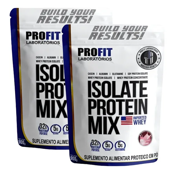 Suplemento Em Pó Profit  2x Whey Protein Isolado Mix Refil Morango Profit 900g Whey Protein 2x Whey Protein Isolado Mix Refil Morango Profit 900g Sabor  Morango De 1.8kg  Pacote X 2 U Foto 1