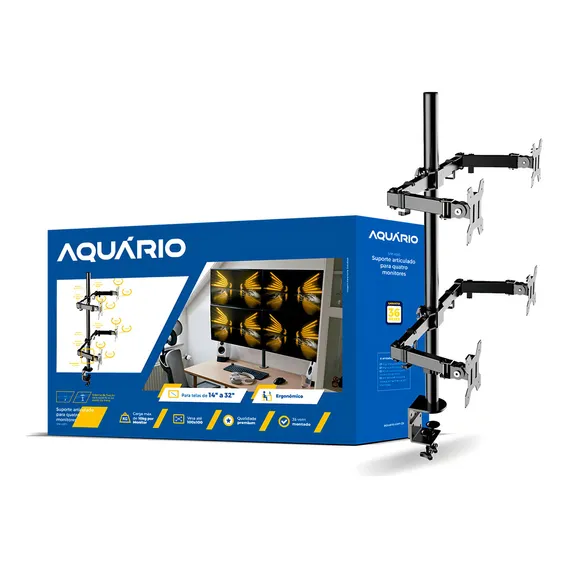 Suporte 4 Monitor Tela Articulado 14 A 32 Até 40kg Reforçado Cor Preto Foto 1