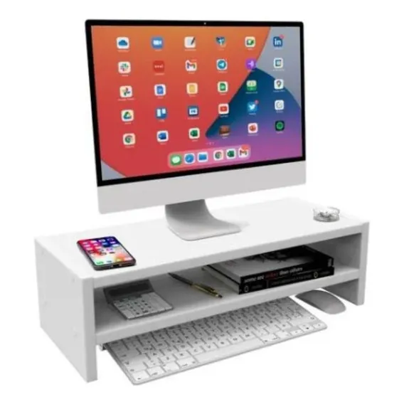 Suporte Apoio Base Para Notebook Escritório Monitores Mesa Cor Branco Foto 1