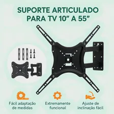 Suporte Articulado Tri Articulado | Suporte Tv Parede Tv | Braço Longo Com Ajuste De Inclinação E Rotação Tv | Aço Carbono Reforçado | Kit  | Para Tv 10 a 55 Polegadas Foto mini 4