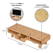 Suporte Base Elevatória P/ Monitor Bambu Mesa Apoio, Heimon Foto mini  3