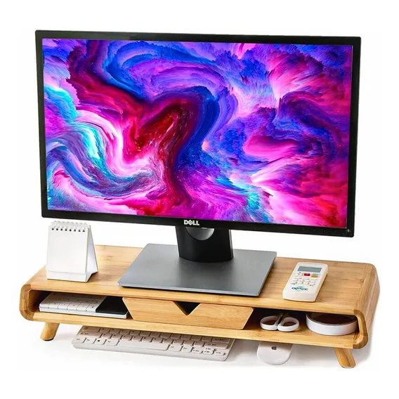 Suporte Base Elevatória P/ Monitor Bambu Mesa Apoio, Heimon Foto 1