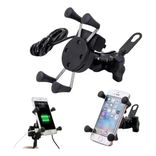 Suporte Celular Moto Carregador Usb Gps Garra X Retrovisor Foto 1