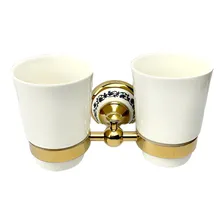 Suporte Escova E Pasta Dentes Vintage Dourado Ouro Porcelana Foto  mini 1