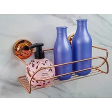 Suporte Multiuso Shampoo Banheiro Com Ventosa Rosé Gold Luxo Foto mini 3