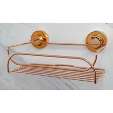 Suporte Multiuso Shampoo Banheiro Com Ventosa Rosé Gold Luxo Foto mini 2