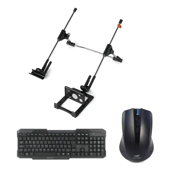 Suporte Notebook E Teclado E Mouse Wireless K-w10bk C3tech Mouse Preto Teclado Preto Foto 1