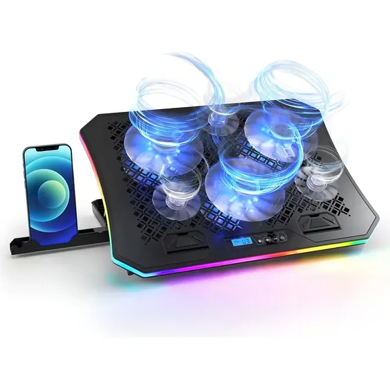 Suporte Notebook Gamer Rgb Ergonomico 6 Fans Coller Celular. Cor Preto Foto 1