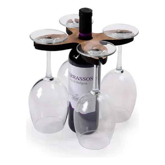 Suporte Organizador Vinho E Taça Em Madeira Porta 4 Taças Foto 1