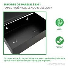Suporte Papel Higiênico 3 Em 1 Porta Lenço Umedecido Celular Cor Preto Foto mini 3