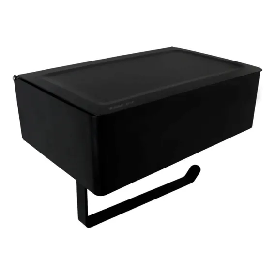 Suporte Papel Higiênico 3 Em 1 Porta Lenço Umedecido Celular Cor Preto Foto 1