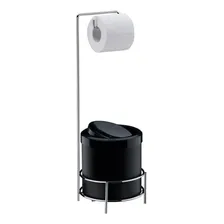 Suporte Papel Higiênico Com Lixeira Tampa Basculante 5litros Cor Preto Foto  mini 1