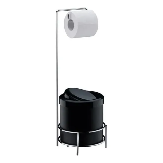Suporte Papel Higiênico Com Lixeira Tampa Basculante 5litros Cor Preto Foto 1