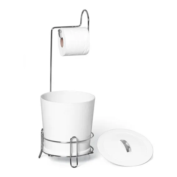 Suporte Papel Higiênico Com Lixeira Branca N304 Niquelart Foto 1