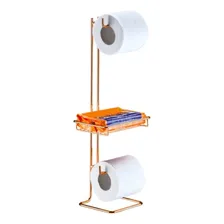 Suporte Papel Higiênico De Chão Duplo Rose Gold Porta Objeto Foto mini 1