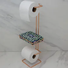 Suporte Papel Higiênico De Chão Duplo Rose Gold Porta Objeto Foto mini 2