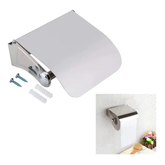 Suporte Papeleira Com Tampa Para Papel Higiênico Aço Inox Foto 1