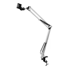 Suporte Para Microfone Metal Pedestal Mesa Articulado Branco Foto  mini 1