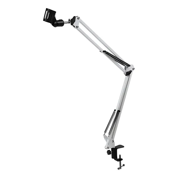 Suporte Para Microfone Metal Pedestal Mesa Articulado Branco Foto 1