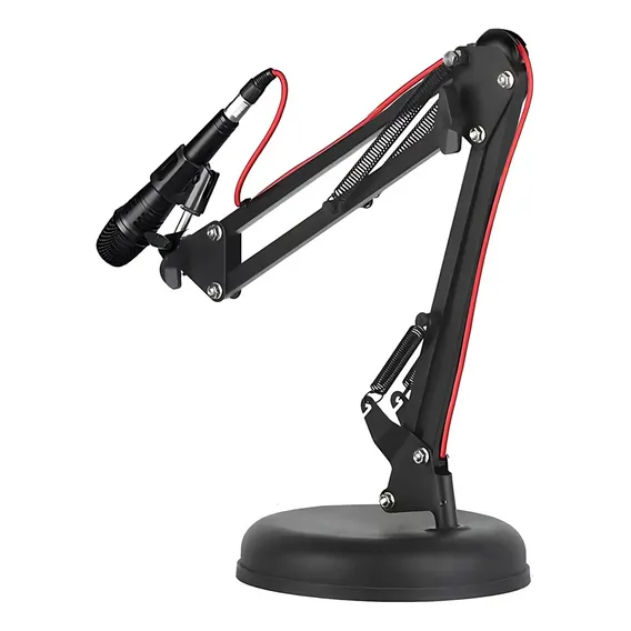 Suporte Para Microfone Metal Pedestal Mesa Articulado Preto Foto 1