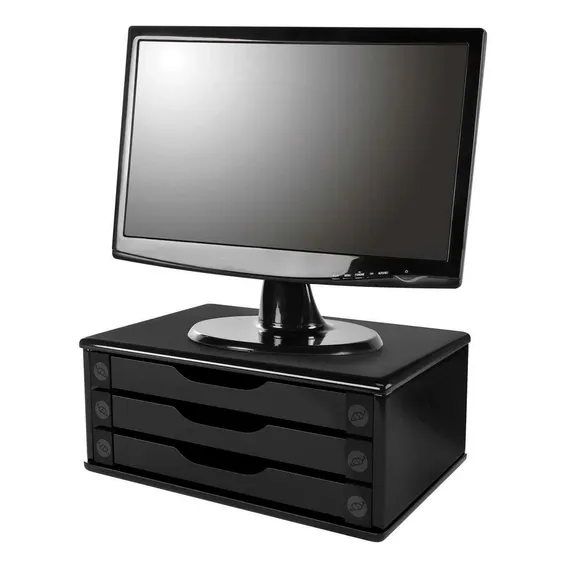 Suporte Para Monitor 3 Gavetas Mdf Black Piano 3347 Souza Foto 1
