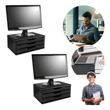 Suporte Para Monitor Preto Com 3 Gavetas - Kit 2 Unidades Foto  mini 1