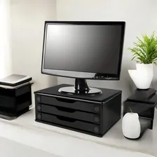 Suporte Para Monitor Preto Com 3 Gavetas - Kit 2 Unidades Foto mini  2
