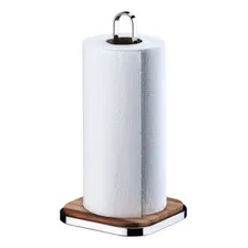 Suporte Para Rolo De Papel Toalha Aço Cromado Com Madeira Foto mini 1