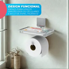 Suporte Porta Papel Higiênico Papeleira Com Suporte Celular Foto mini 2