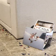 Suporte Porta Revista - Revisteiro Inox Polido - Chão Foto mini  2