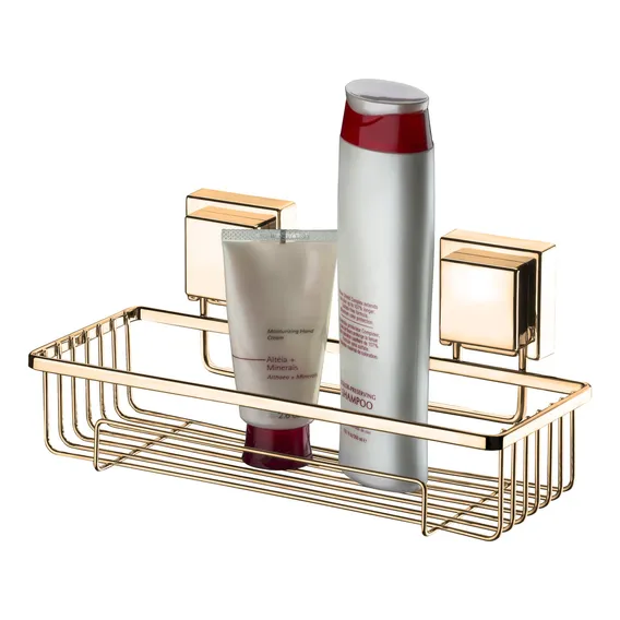 Suporte Porta Shampoo Sabonete De Parede Box Ventosa Dourado Foto 1