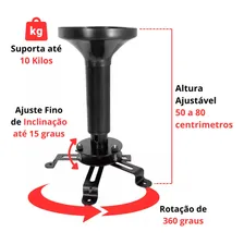 Suporte Teto Projetor Universal Com Rotação E Inclinação Cor Preto Foto mini 4