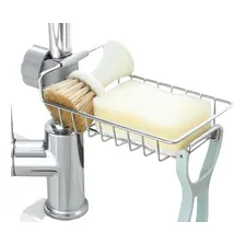 Suporte Torneira Cozinha Detergente Esponja Organizador Luxo Cor Cromado Foto mini 1
