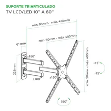 Suporte Triarticulado Ajuste De Ângulo Todas Tvs De 10 A 60 Foto mini  2