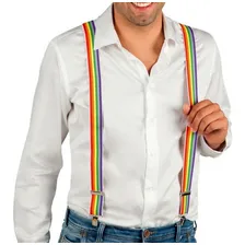 Suspensório Ajustável Listrado Arco-íris Lgbt Gay Ou Cosplay Cor Coral Foto mini 1
