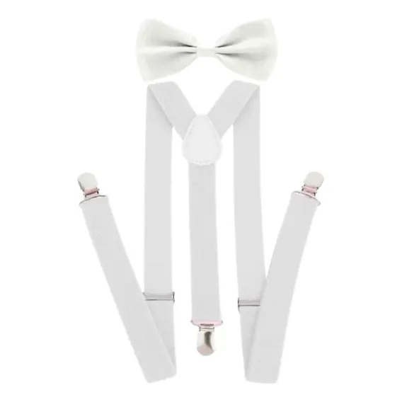 Suspensorio Infantil Com Gravatinha Elegante Batizado Festas Cor Branco Desenho Do Tecido Liso Foto 1