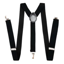 Suspens贸rio Masculino Feminino Largo 2,5cm Couro Adulto Cor Preto Foto mini 4