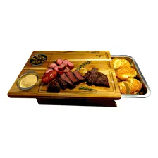 Tabua Carne Tábua Churrasco C/ Bandeja Teca 44cm X 30cm Foto mini 1