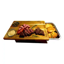 Tabua Carne Tábua Churrasco C/ Bandeja Teca 44cm X 30cm Foto  mini 1