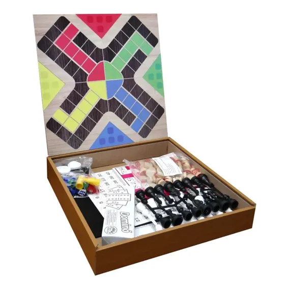 Tabuleiro 6 Em 1 Xadrez Ludo Dominó Dama Bingo Trilha Jogos Foto 1