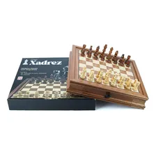 Tabuleiro Jogo Xadrez Madeira Magnético Gaveta 32cm Foto mini 1