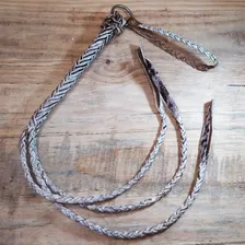 Tala Chicote Reio De Couro Cru Argola Inox Trançado Cavalo Foto mini  3