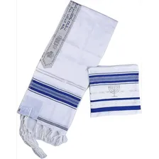 Talit Ortodoxo Azul Com Prata De Israel Foto mini 1